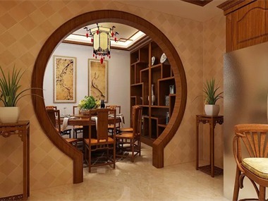 中式餐厅隐形门效果图