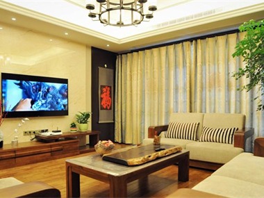中式风客厅电视背景墙效果图