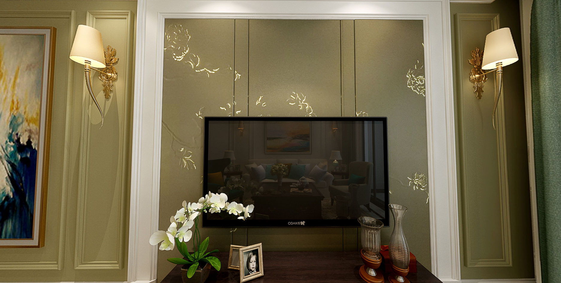 美式客厅电视背景墙效果图