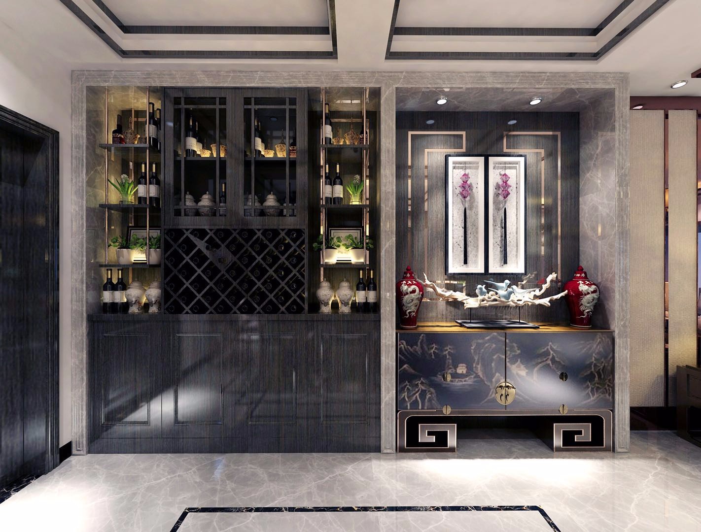 新中式酒柜|空间|室内设计|鸿泰ing - 原创作品 - 站酷 (ZCOOL)