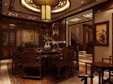 中式餐厅吊顶效果图